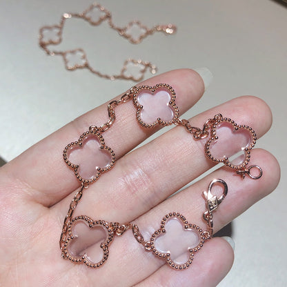 [Regal Jewels]CLOVER 5 MOTIF ROCK CRYSTAL PINK GOLD BRACELET