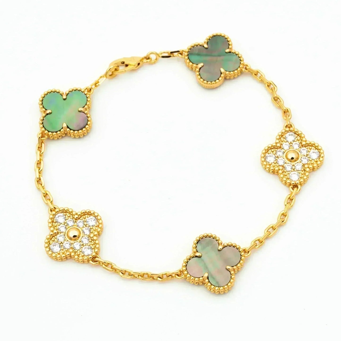 [Regal Jewels]CLOVER 5 MOTIF GRAY MOP BRACELET COLLECTION