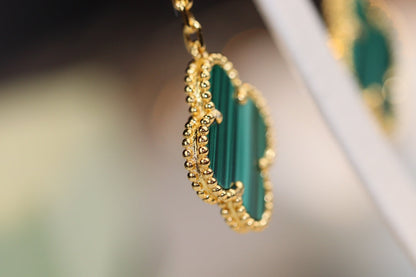 [Regal Jewels]CLOVER EARRINGS GOLD MALACHITE DIAMOND 3 MOTIF