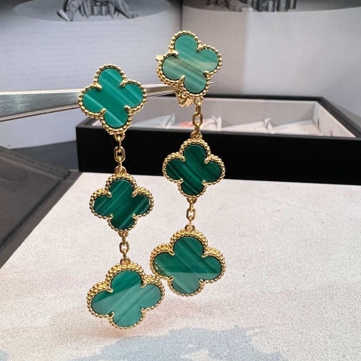 [Regal Jewels]CLOVER MALACHITE 3 MOTIFS GOLD