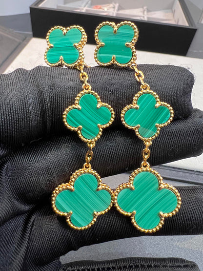 [Regal Jewels]CLOVER MALACHITE 3 MOTIFS GOLD