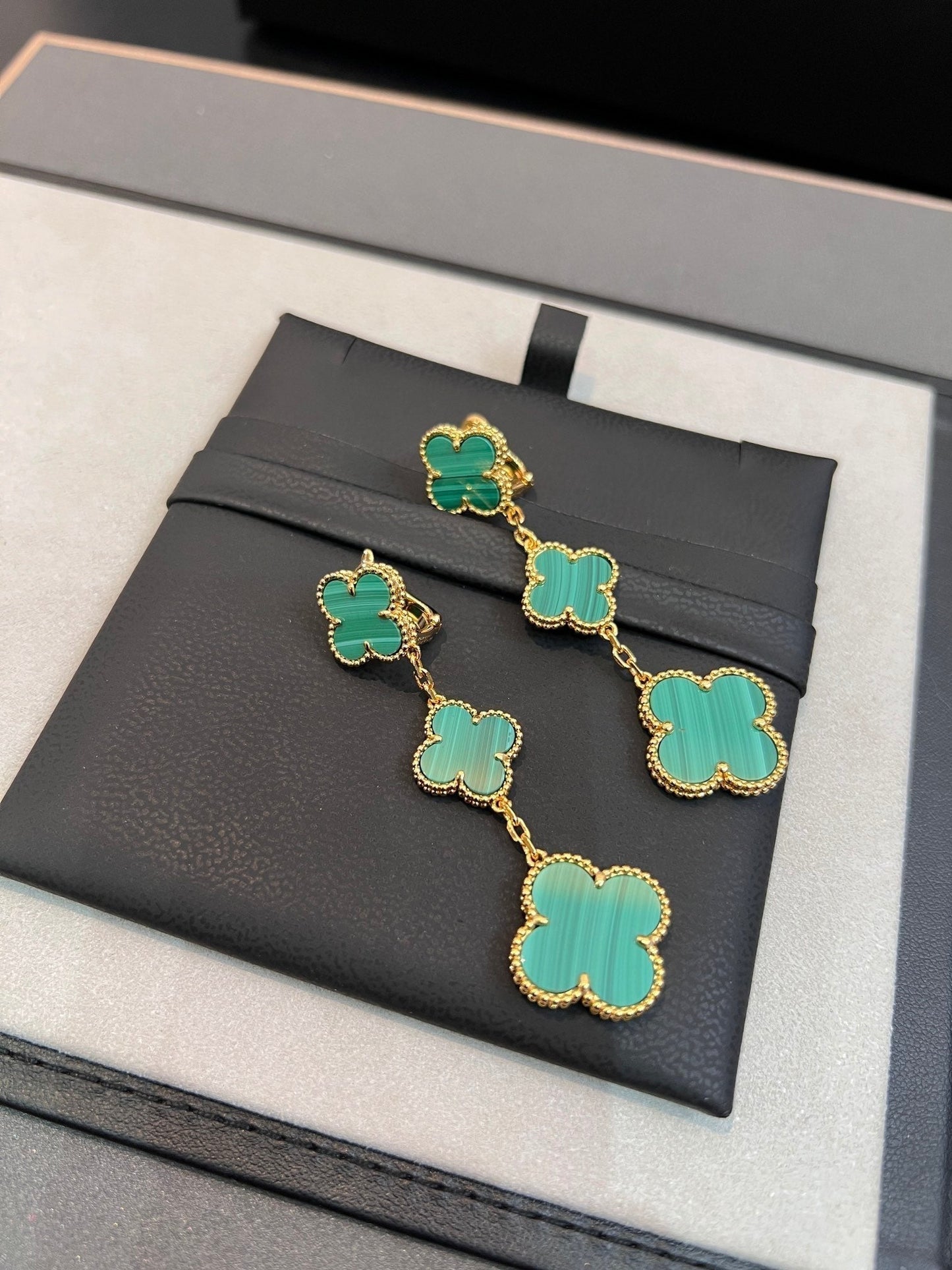[Regal Jewels]CLOVER MALACHITE 3 MOTIFS GOLD
