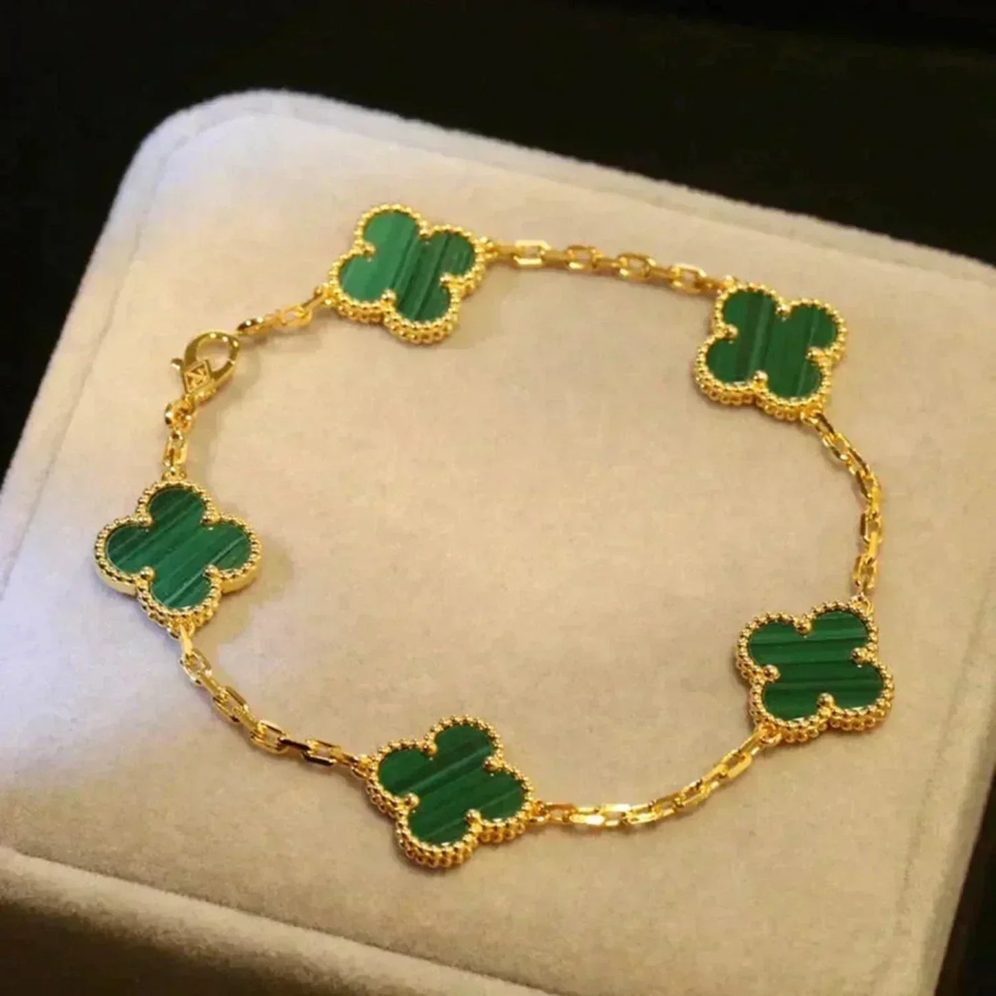 [Regal Jewels]CLOVER 5 MOTIFS MALACHITE BRACELET