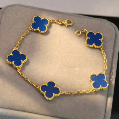 [Regal Jewels]CLOVER 5 MOTIFS BLUE AGATE BRACELET