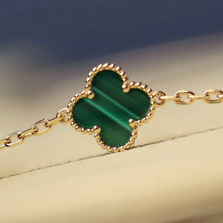 [Regal Jewels]CLOVER 20 MOTIFS MALACHITE DIAMOND NECKLACE