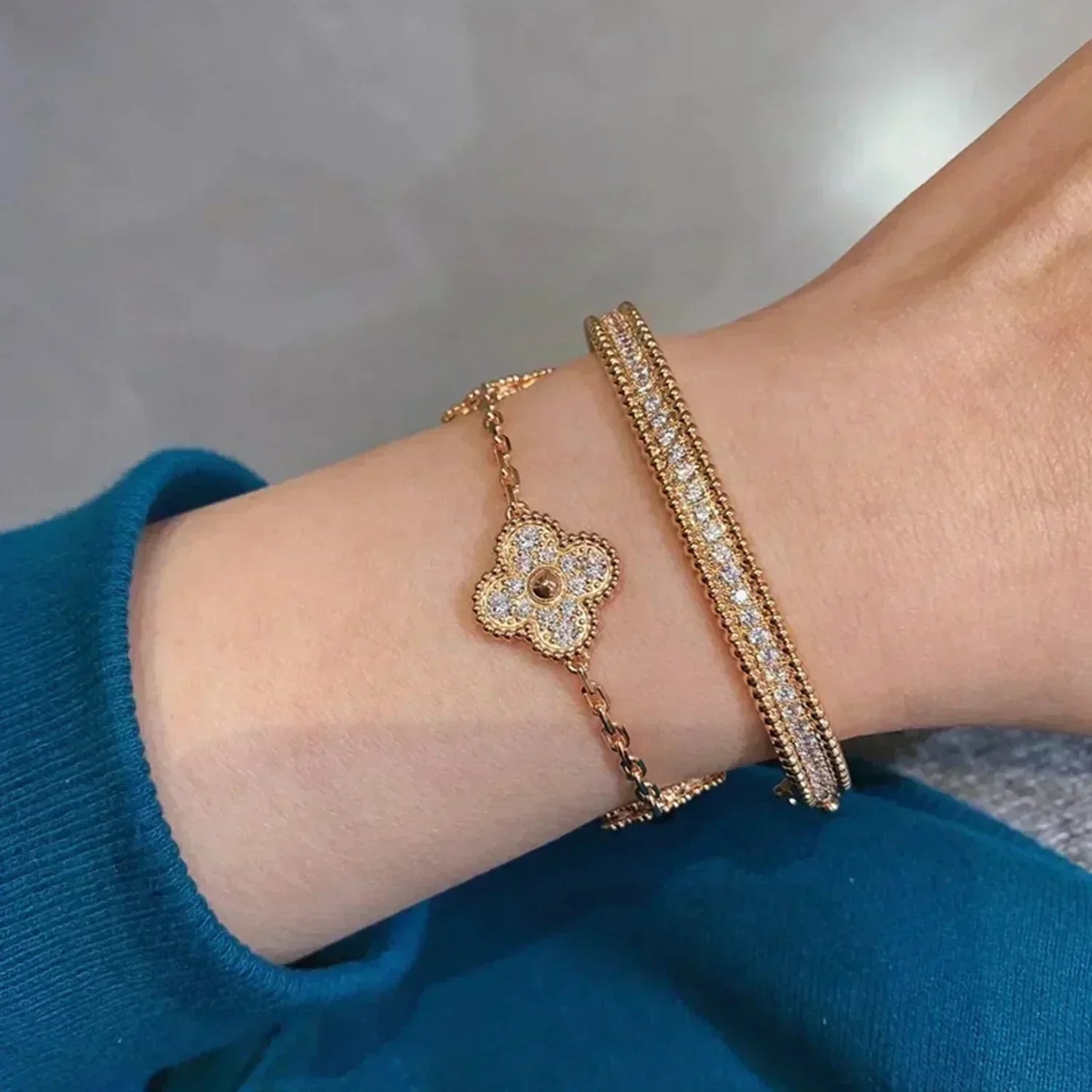 [Regal Jewels]CLOVER 5 MOTIFS  FULL DIAMOND BRACELET