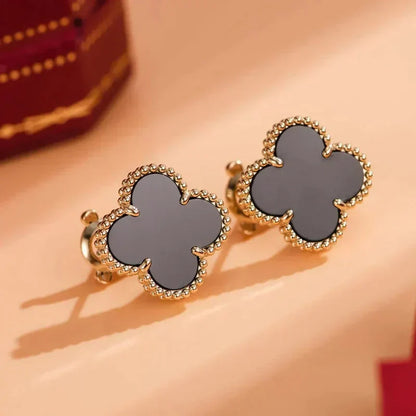 [Regal Jewels]CLOVER MEDIUM 1 MOTIFS  ONYX STUD EARRINGS