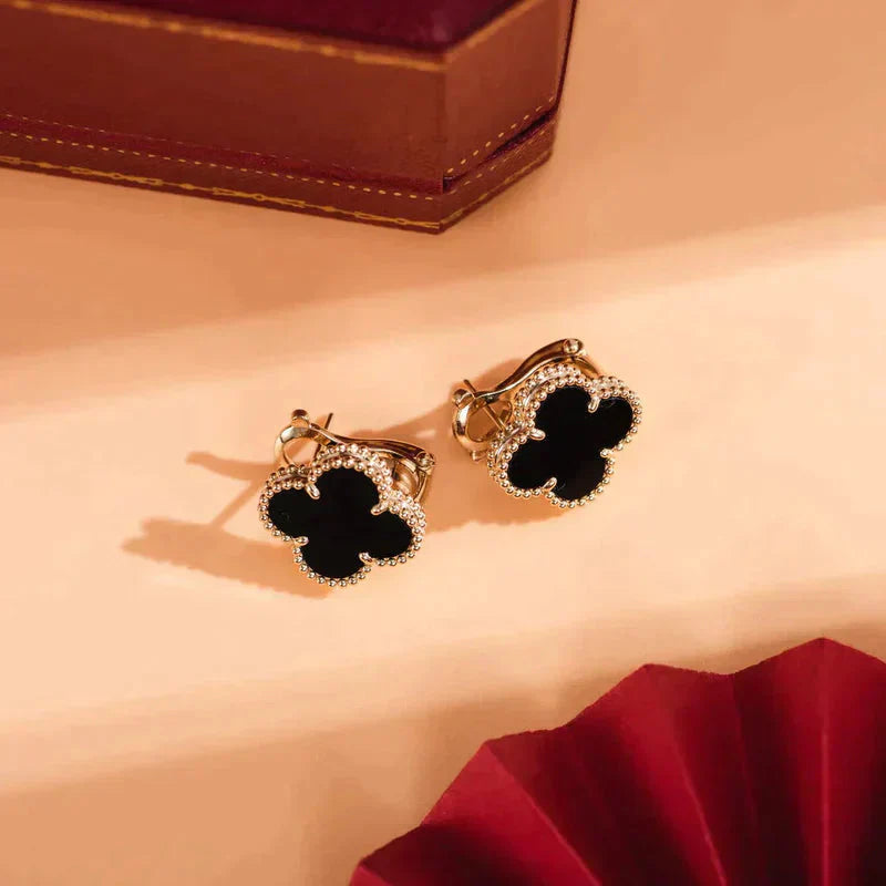 [Regal Jewels]CLOVER MEDIUM 1 MOTIFS  ONYX STUD EARRINGS