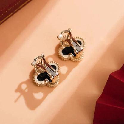 [Regal Jewels]CLOVER MEDIUM 1 MOTIFS  ONYX STUD EARRINGS