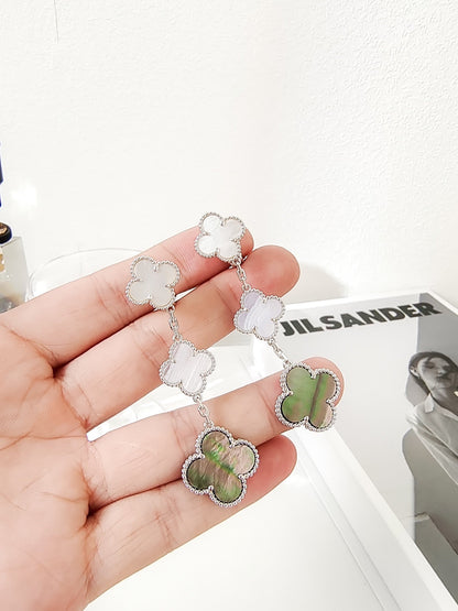[Regal Jewels]CLOVER 3 MOTIFS CHALCEDONY DARK MOP SILVER EARRINGS