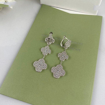 [Regal Jewels]CLOVER 3 MOTIF DIAMOND SILVER DROP EARRINGS