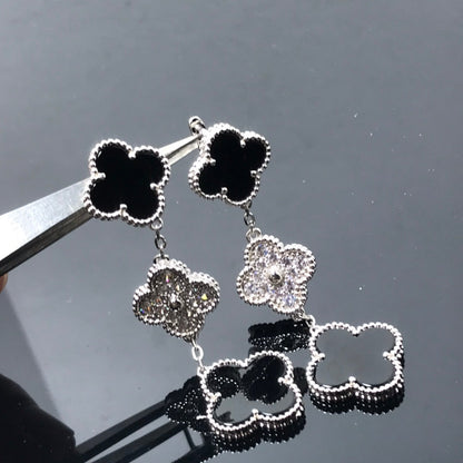 [Regal Jewels]CLOVER 3 MOTIF DIAMOND ONYX SILVER EARRINGS