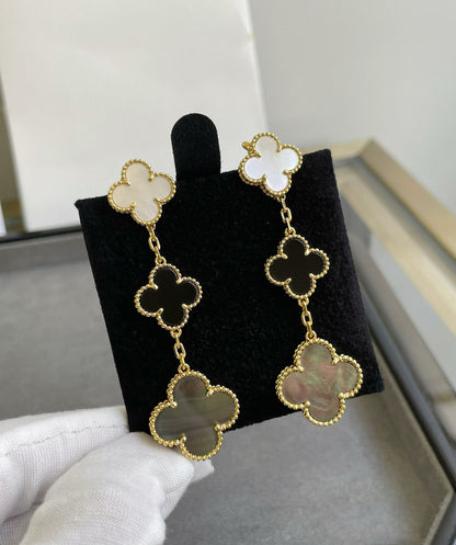 [Regal Jewels]CLOVER 3 MOTIF MOP ONYX DARK MOP PINK GOLD EARRINGS
