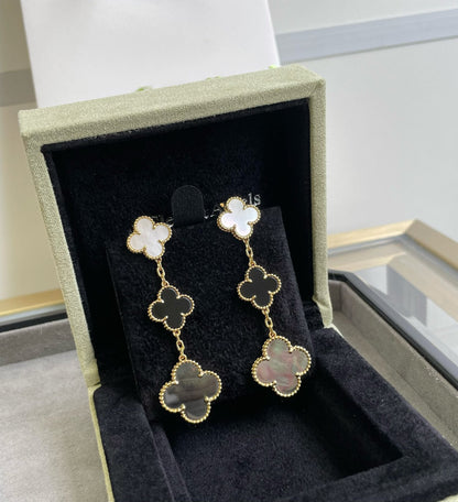 [Regal Jewels]CLOVER 3 MOTIF MOP ONYX DARK MOP PINK GOLD EARRINGS