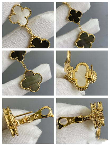 [Regal Jewels]CLOVER 3 MOTIF MOP ONYX DARK MOP PINK GOLD EARRINGS