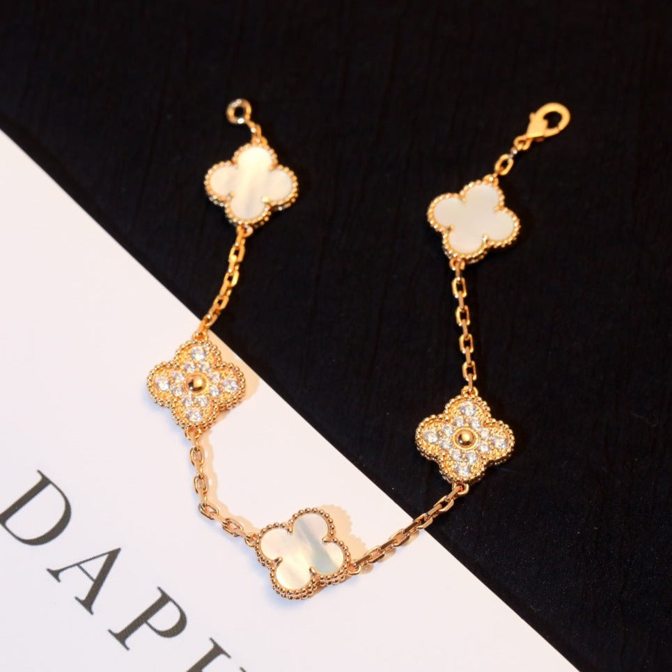 [Regal Jewels]CLOVER BRACELET 5 MOTIF WHITE MOP DIAMOND