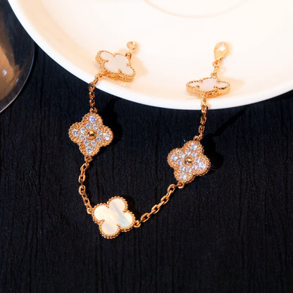 [Regal Jewels]CLOVER BRACELET 5 MOTIF WHITE MOP DIAMOND