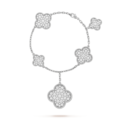 [Regal Jewels]CLOVER 6 MOTIFS SILVER DIAMOND BRACELET