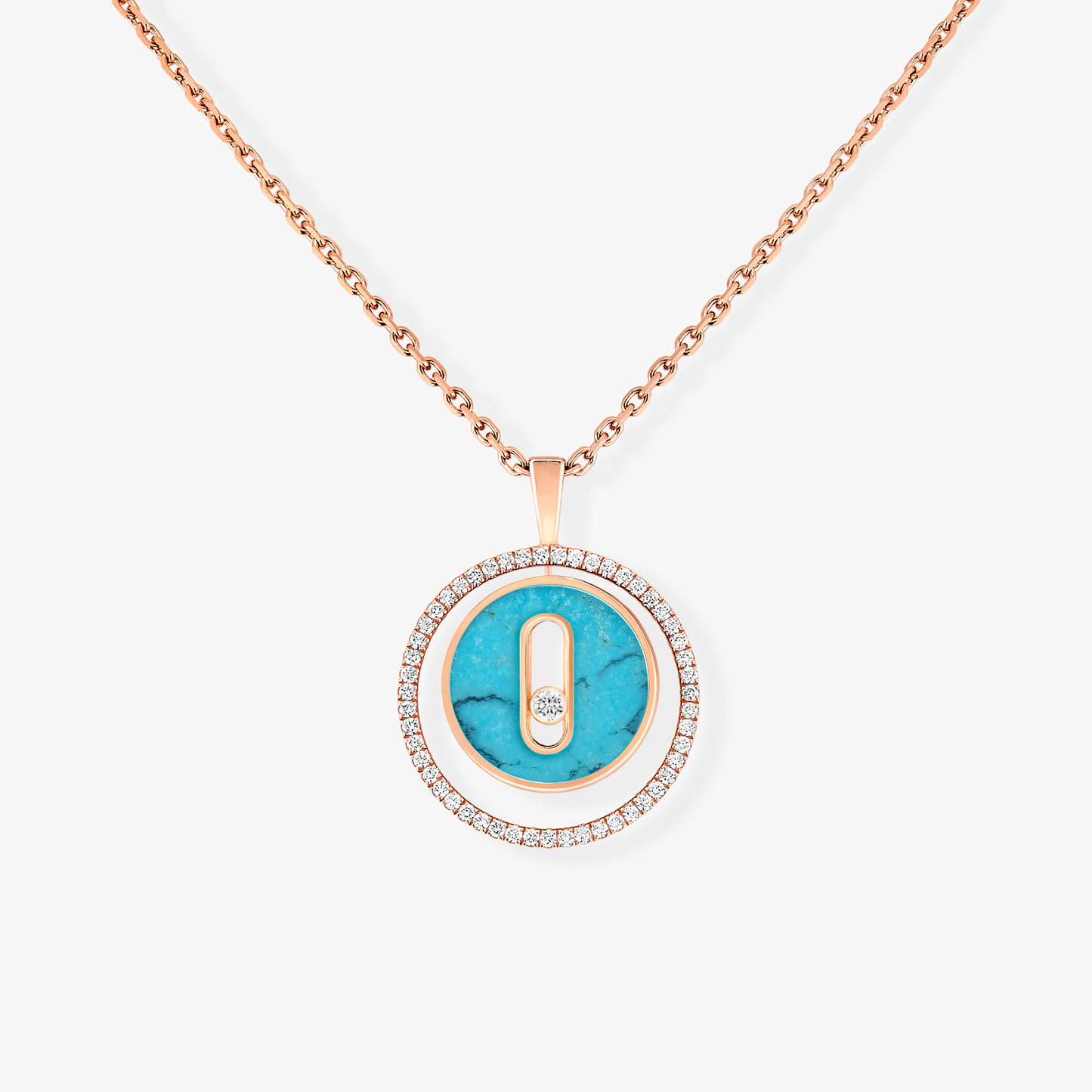 [Regal Jewels]LUCKY MOVE 1 DIAMOND TURQUOISE PINK GOLD DIAMOND NECKLACE