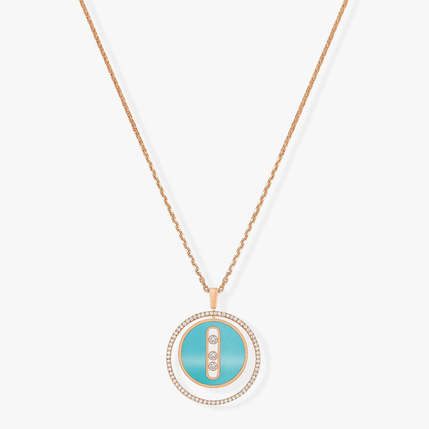 [Regal Jewels]LUCKY MOVE 3 DIAMONDS TURQUOISE PINK GOLD DIAMOND NECKLACE