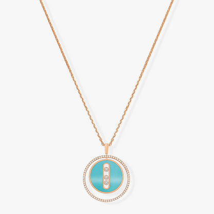 [Regal Jewels]LUCKY MOVE 3 DIAMONDS TURQUOISE PINK GOLD DIAMOND NECKLACE