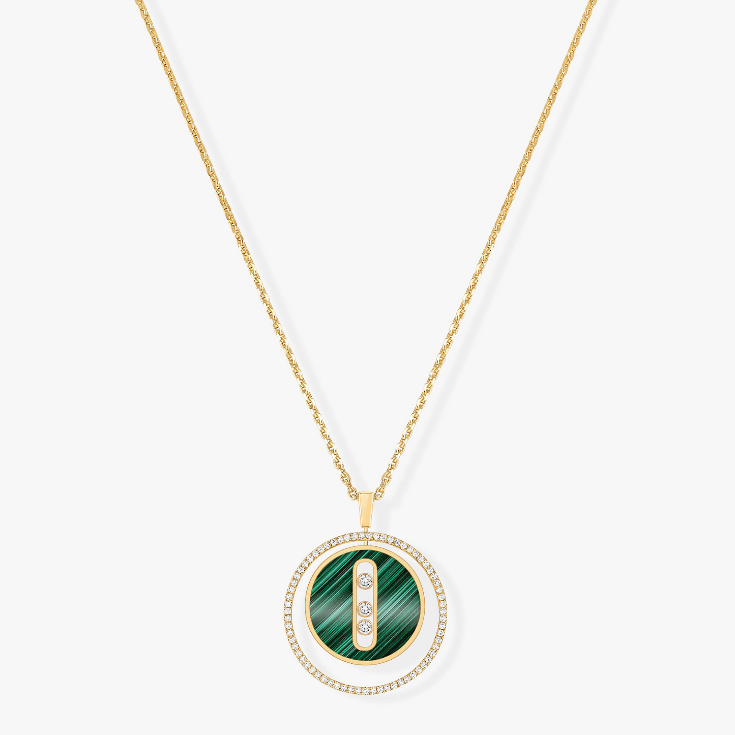 [Regal Jewels]LUCKY MOVE 3 DIAMOND MALACHITE GOLD DIAMOND NECKLACE