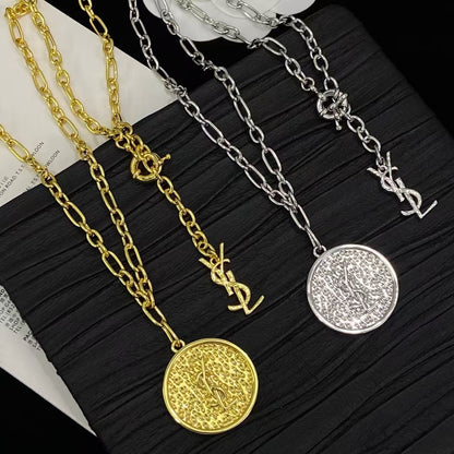 [Regal Jewels]Double-Chain Disc Pendant Necklace