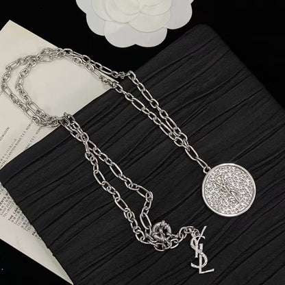 [Regal Jewels]Double-Chain Disc Pendant Necklace