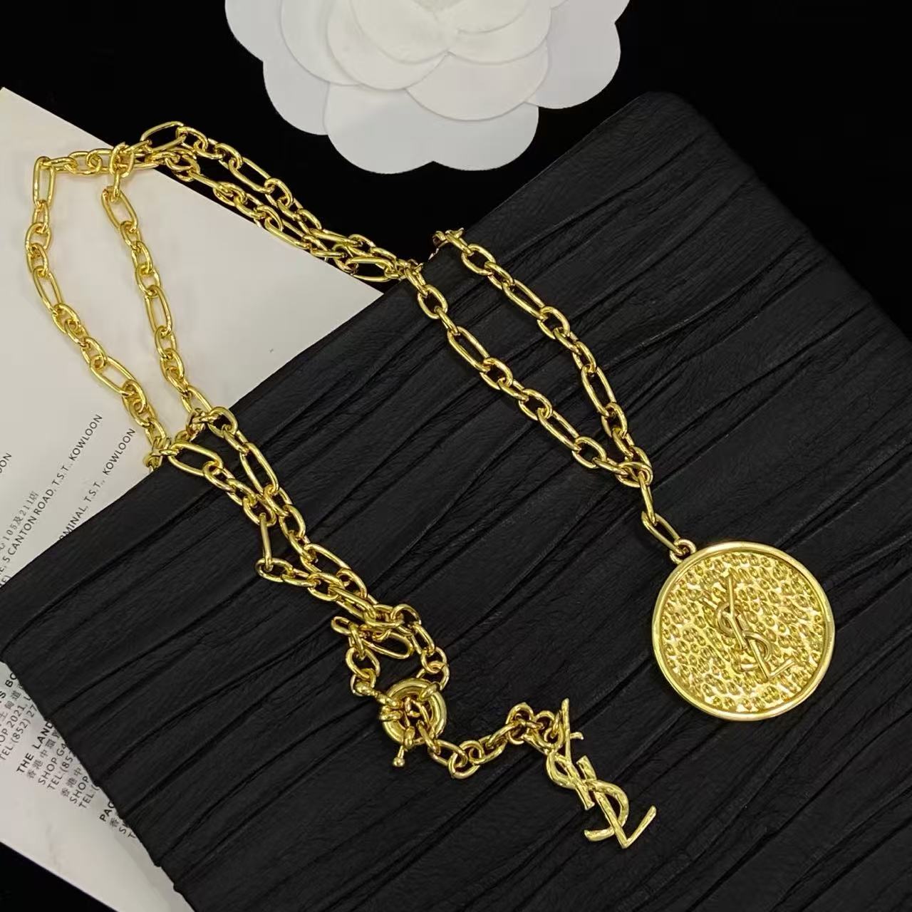 [Regal Jewels]Double-Chain Disc Pendant Necklace