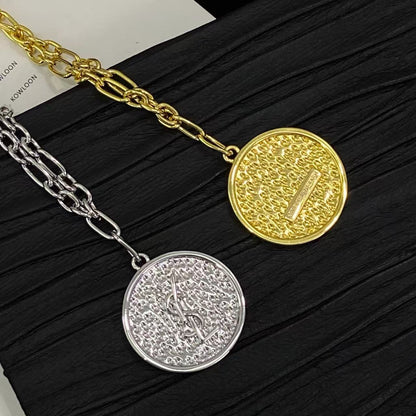 [Regal Jewels]Double-Chain Disc Pendant Necklace