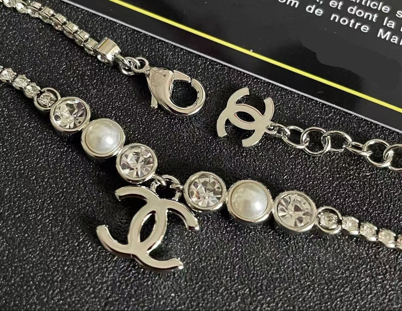 [Regal Jewels]Double C Necklace with Pearls & Cubic Zirconia