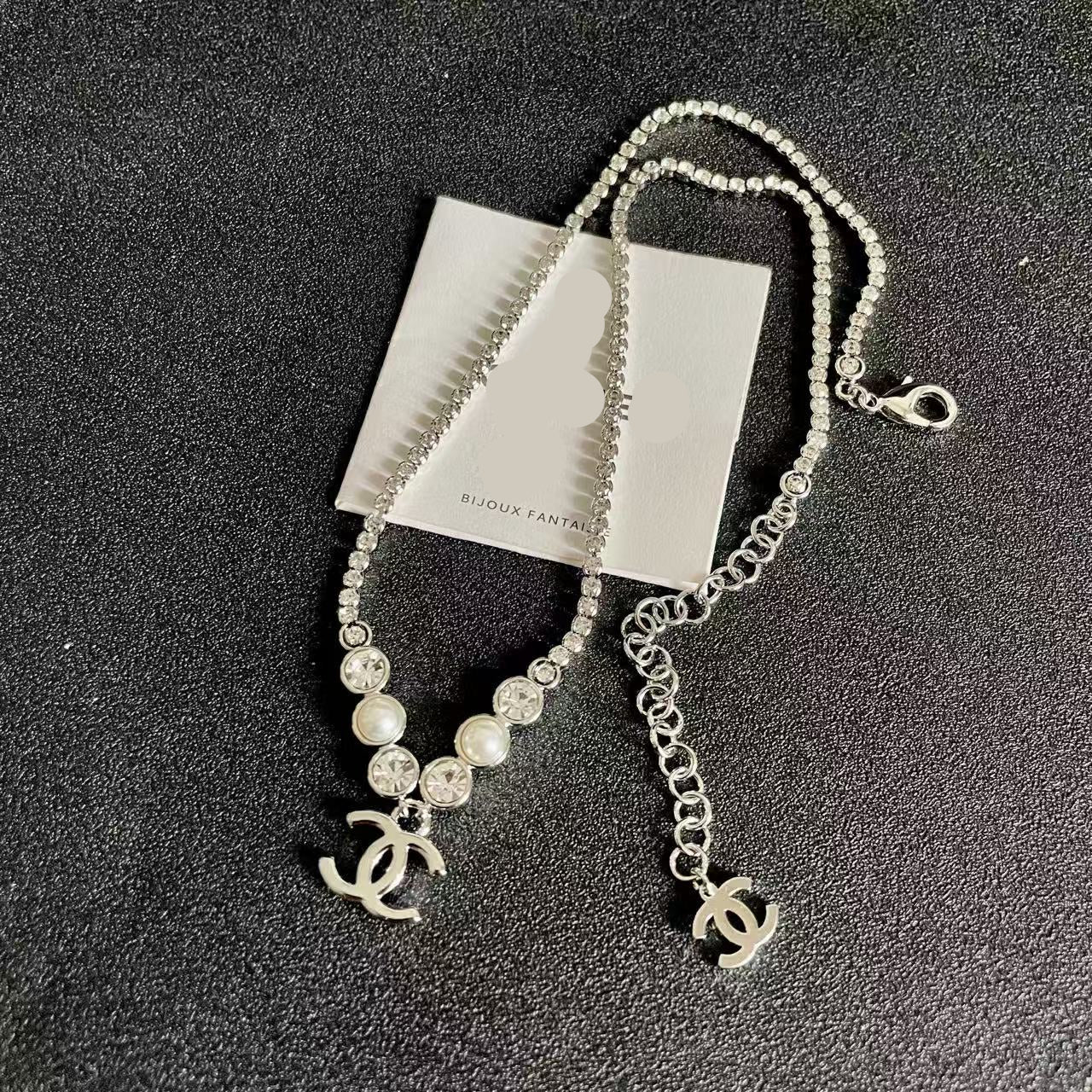 [Regal Jewels]Double C Necklace with Pearls & Cubic Zirconia
