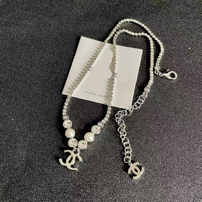 [Regal Jewels]Double C Necklace with Pearls & Cubic Zirconia