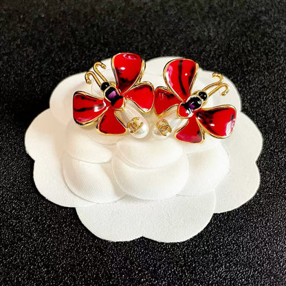[Regal Jewels] Ladybug Enamel & Faux Pearl Clip-On Earrings