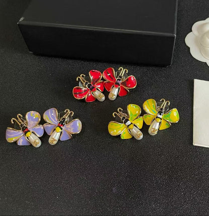 [Regal Jewels] Ladybug Enamel & Faux Pearl Clip-On Earrings
