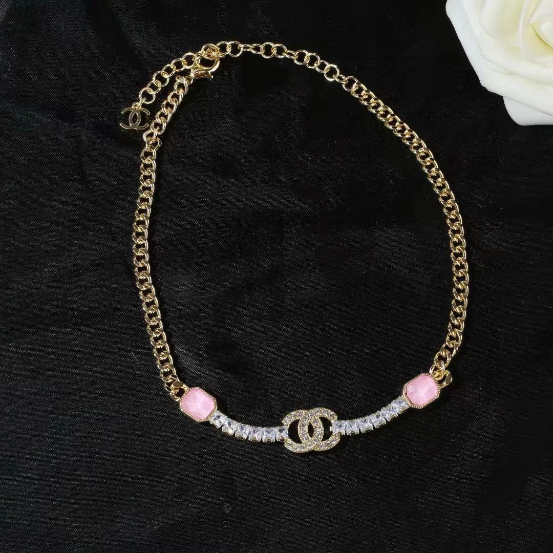 [Regal Jewels]Pink Sugar Cube Double CC Crystal Choker