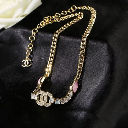 [Regal Jewels]Pink Sugar Cube Double CC Crystal Choker