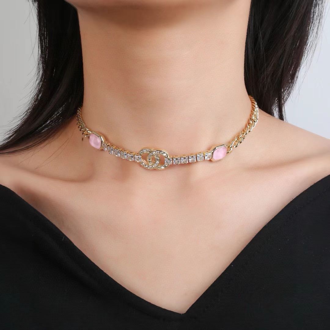 [Regal Jewels]Pink Sugar Cube Double CC Crystal Choker
