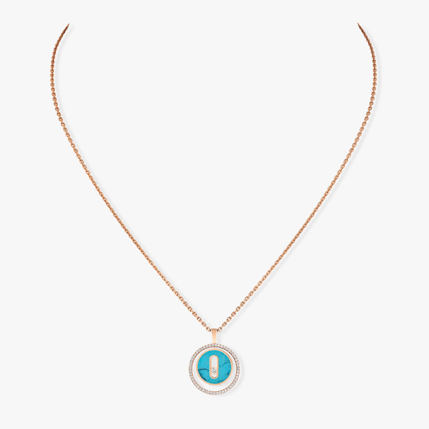 [Regal Jewels]LUCKY MOVE 1 DIAMOND TURQUOISE PINK GOLD DIAMOND NECKLACE