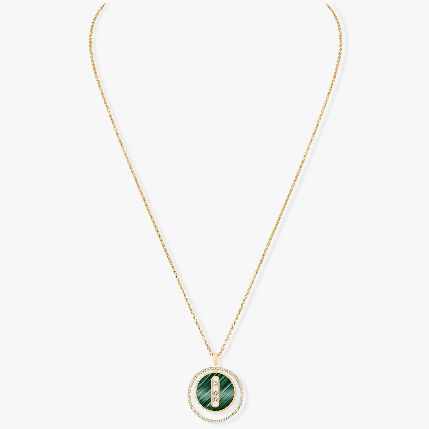 [Regal Jewels]LUCKY MOVE 3 DIAMOND MALACHITE GOLD DIAMOND NECKLACE