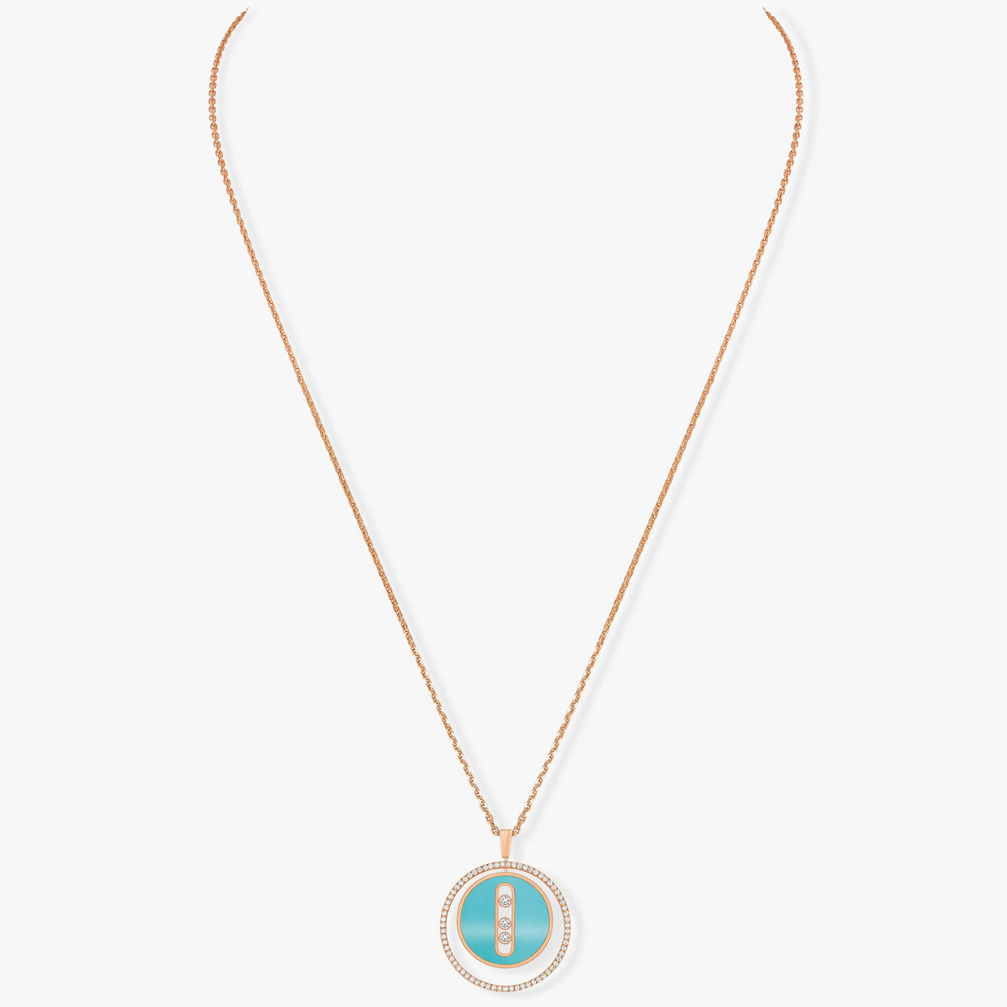[Regal Jewels]LUCKY MOVE 3 DIAMONDS TURQUOISE PINK GOLD DIAMOND NECKLACE