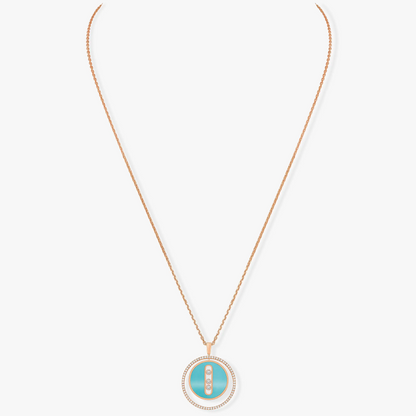 [Regal Jewels]LUCKY MOVE 3 DIAMONDS TURQUOISE PINK GOLD DIAMOND NECKLACE