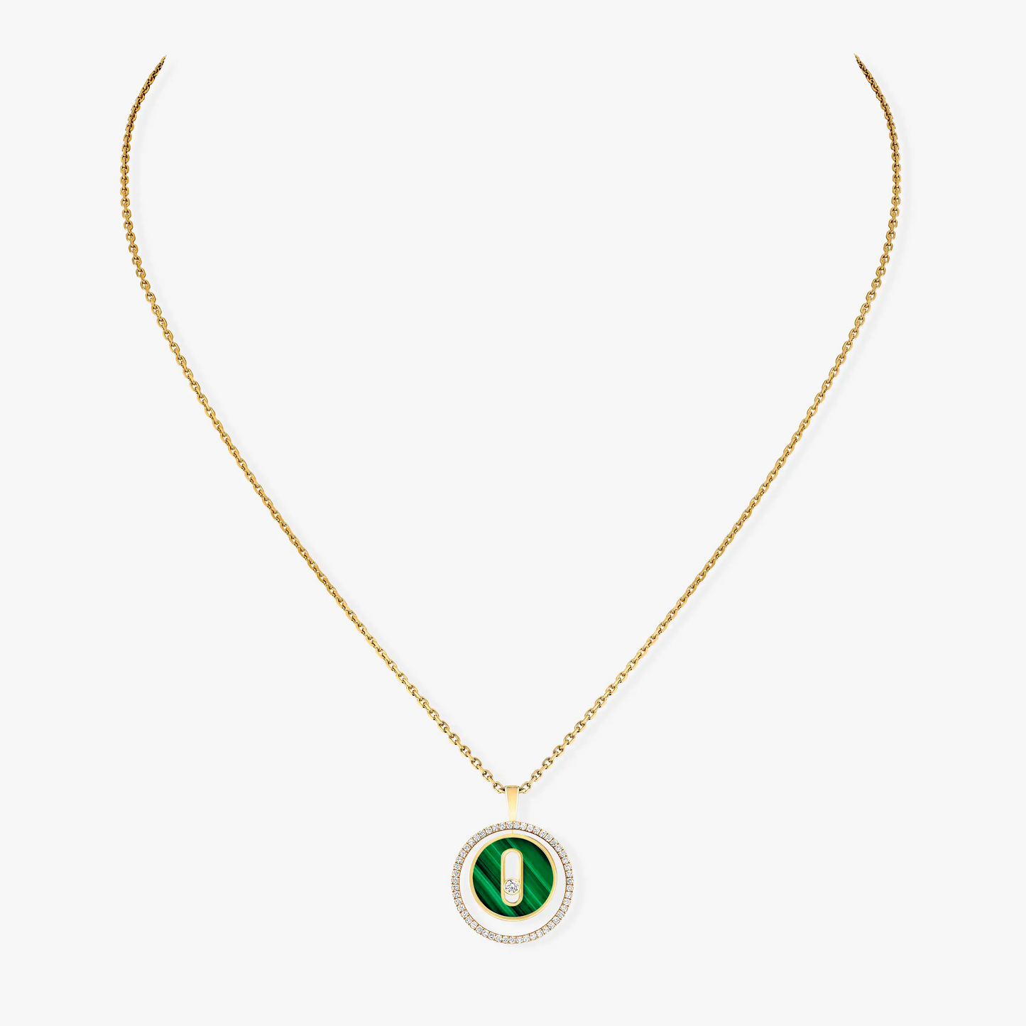 [Regal Jewels]LUCKY MOVE 1 DIAMOND MALACHITE GOLD DIAMOND NECKLACE