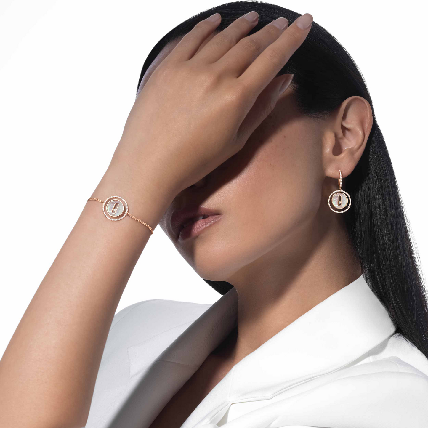 [Regal Jewels]LUCKY MOVE WHITE MOTHER OF PEARL PINK GOLD DIAMOND BRACELET
