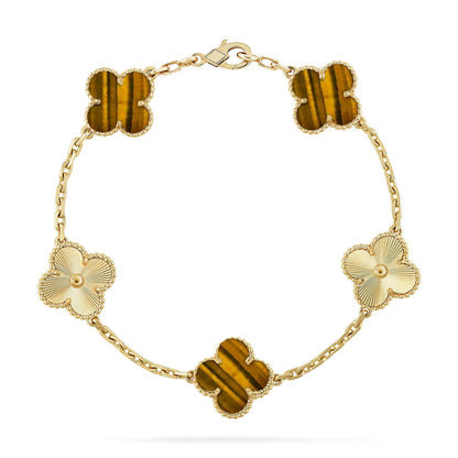 [Regal Jewels]CLOVER 5 MOTIFS TIGER EYE BRACELET COLLECTION