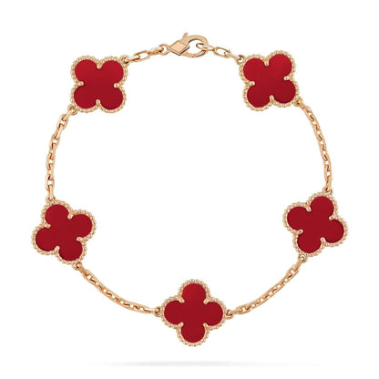 [Regal Jewels]CLOVER 5 MOTIFS RED AGATE  BRACELET