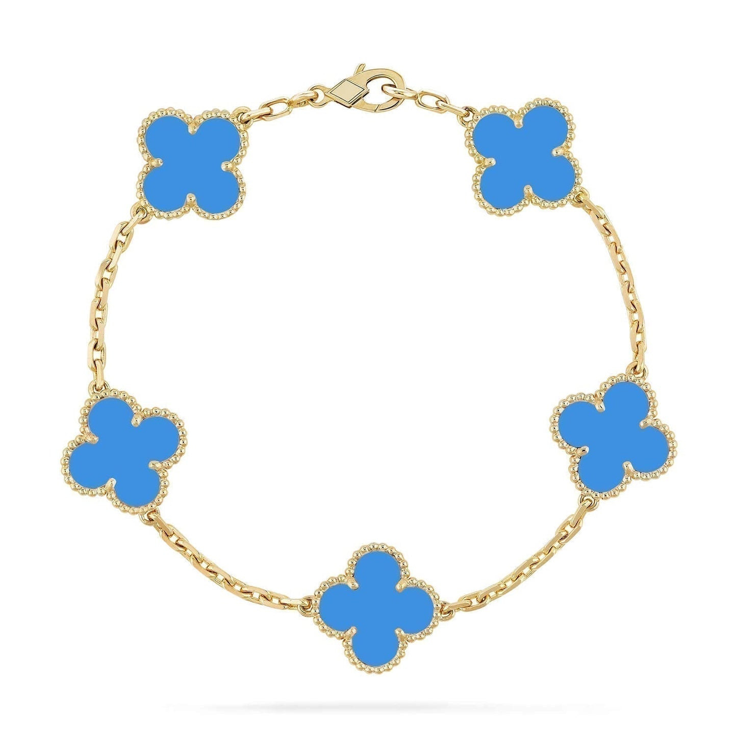 [Regal Jewels]CLOVER 5 MOTIFS BLUE AGATE BRACELET