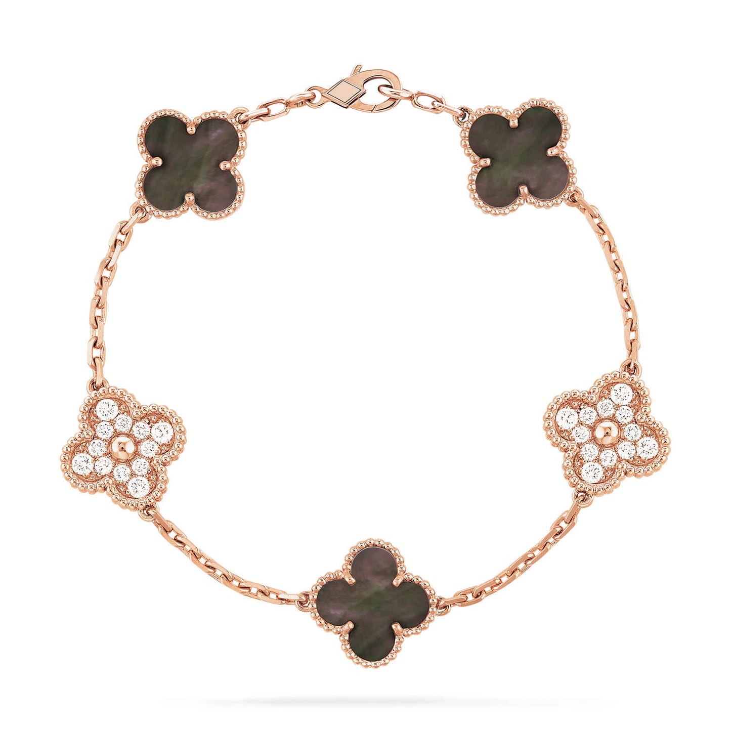 [Regal Jewels]CLOVER 5 MOTIF GRAY MOP DIAMOND BRACELET
