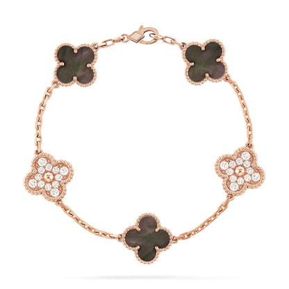 [Regal Jewels]CLOVER 5 MOTIF GRAY MOP DIAMOND BRACELET