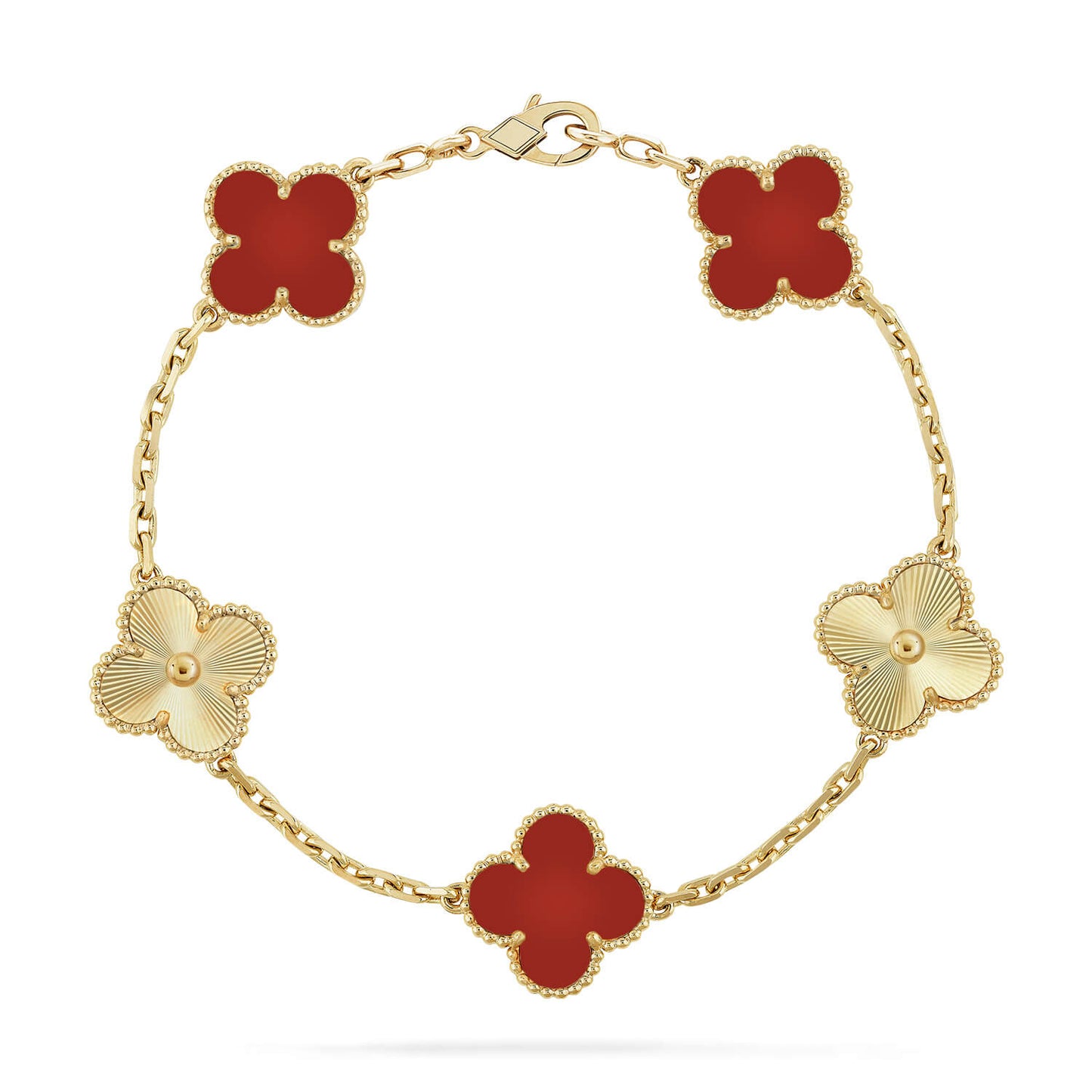 [Regal Jewels]CLOVER  5 MOTIFS CARNELIAN GOLD BRACELET